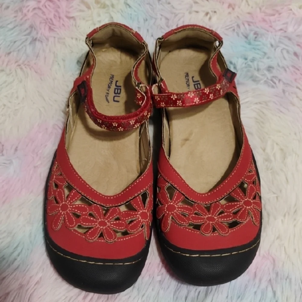 SALE! NWOT JBU Wildflower Red & Black Mary Jane Flats Sz.9.5M - Picture 3 of 9